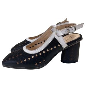 Spring Step L'Artiste Heels Womens 38 Black White Flirt Leather Slingback Block